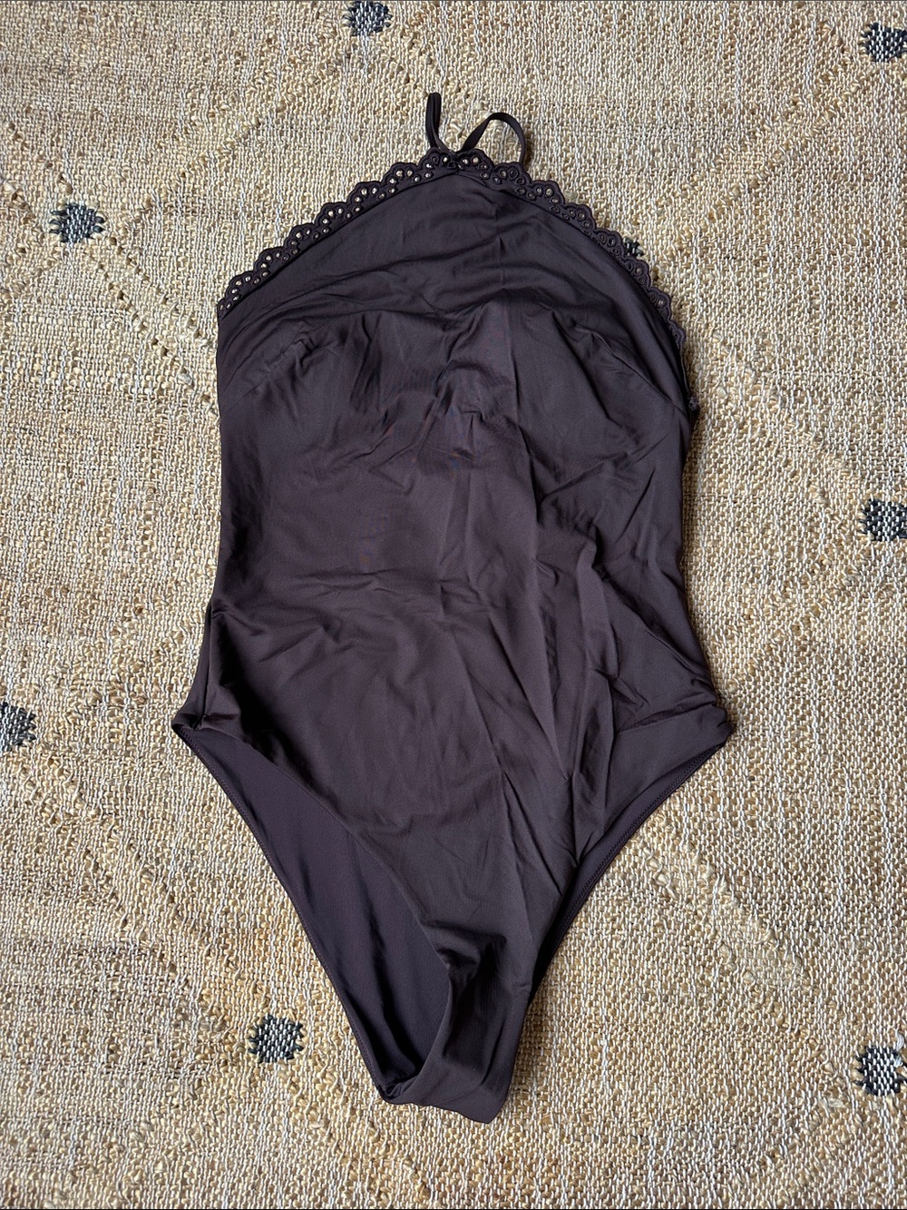 H&M Black One-Piece Swimsuit with Scalloped Trim
